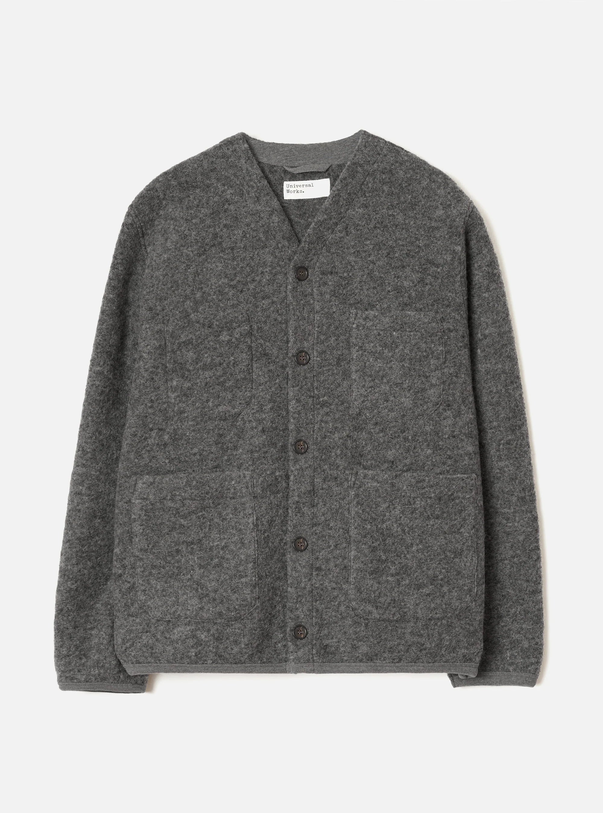 Universal Works Wool Fleece Cardigan Grey Marl
