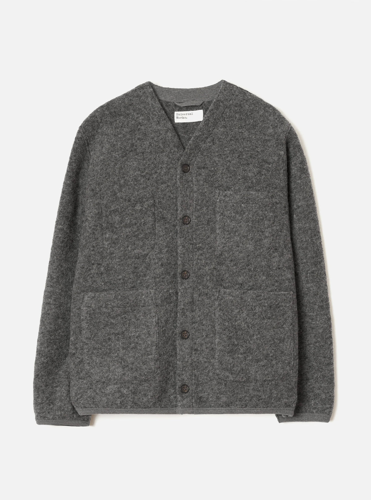 Universal Works Wool Fleece Cardigan Grey Marl