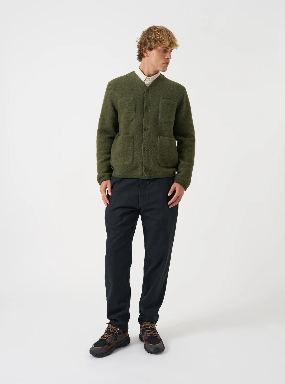 Universal Works Wool Fleece Cardigan Olive