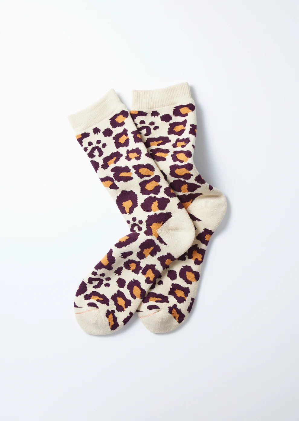 ROTOTO Pile Leopard Crew Socks Bordeaux/Orange