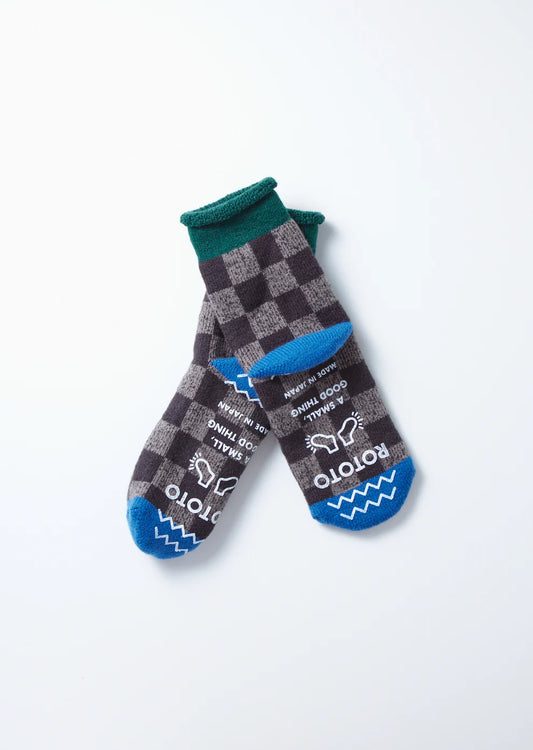 ROTOTO Pile Room Sock Checkerboard D.Green/Blue
