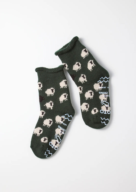 ROTOTO Pile Room Socks SHEEP Dark Green