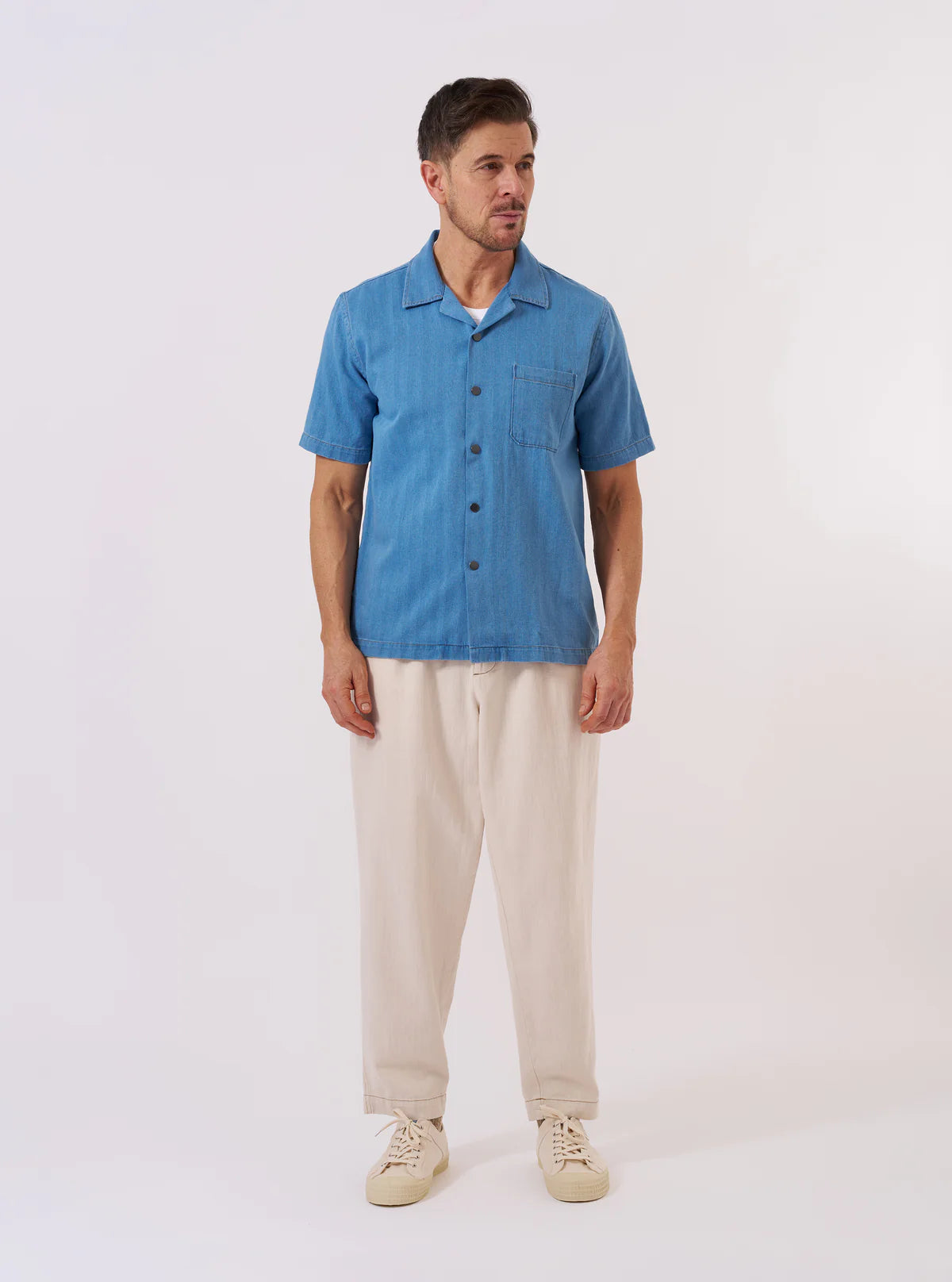 Universal Works Washed Indigo Recycled Herringbone Road Shirt