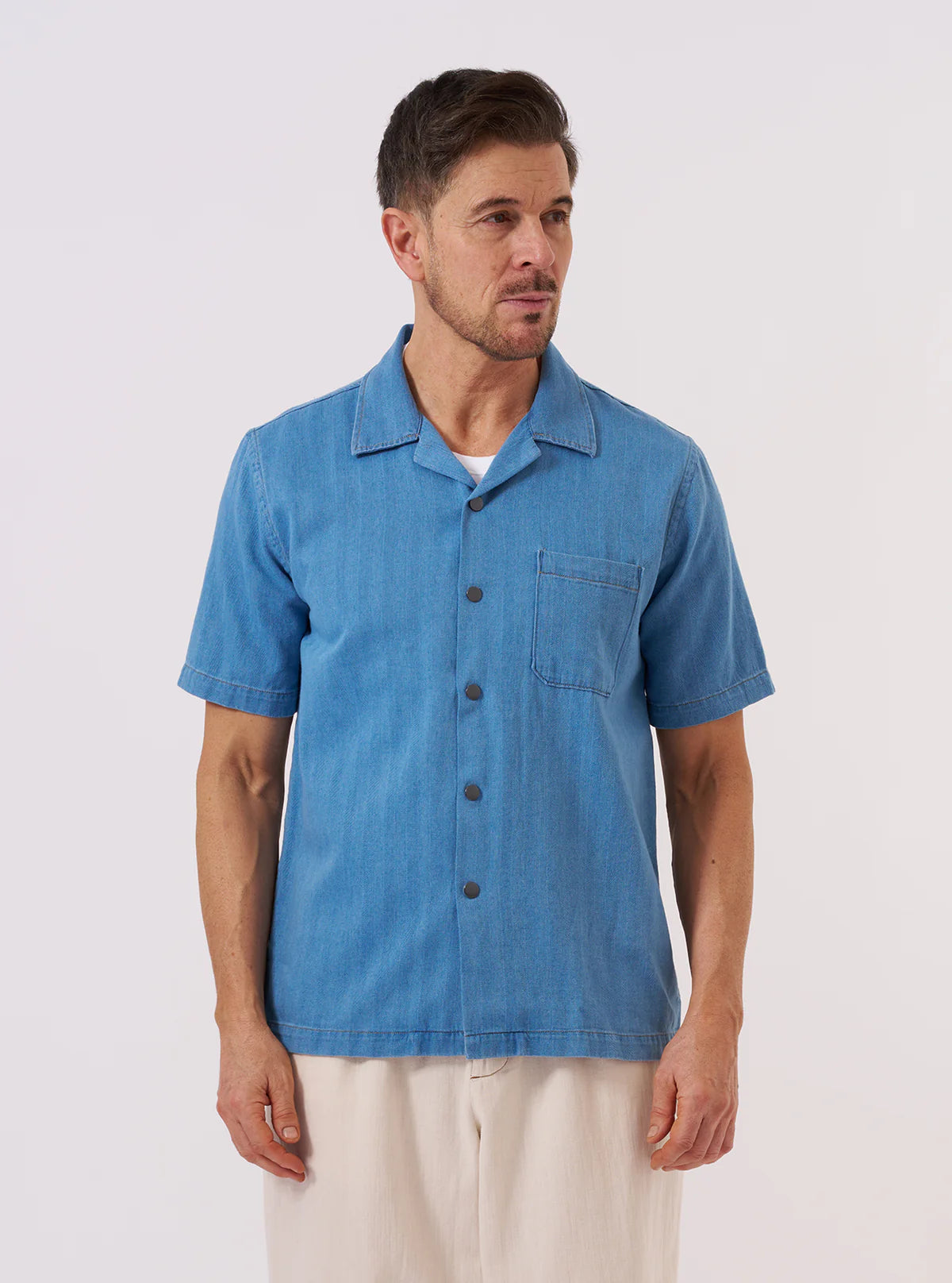 Universal Works Washed Indigo Recycled Herringbone Road Shirt