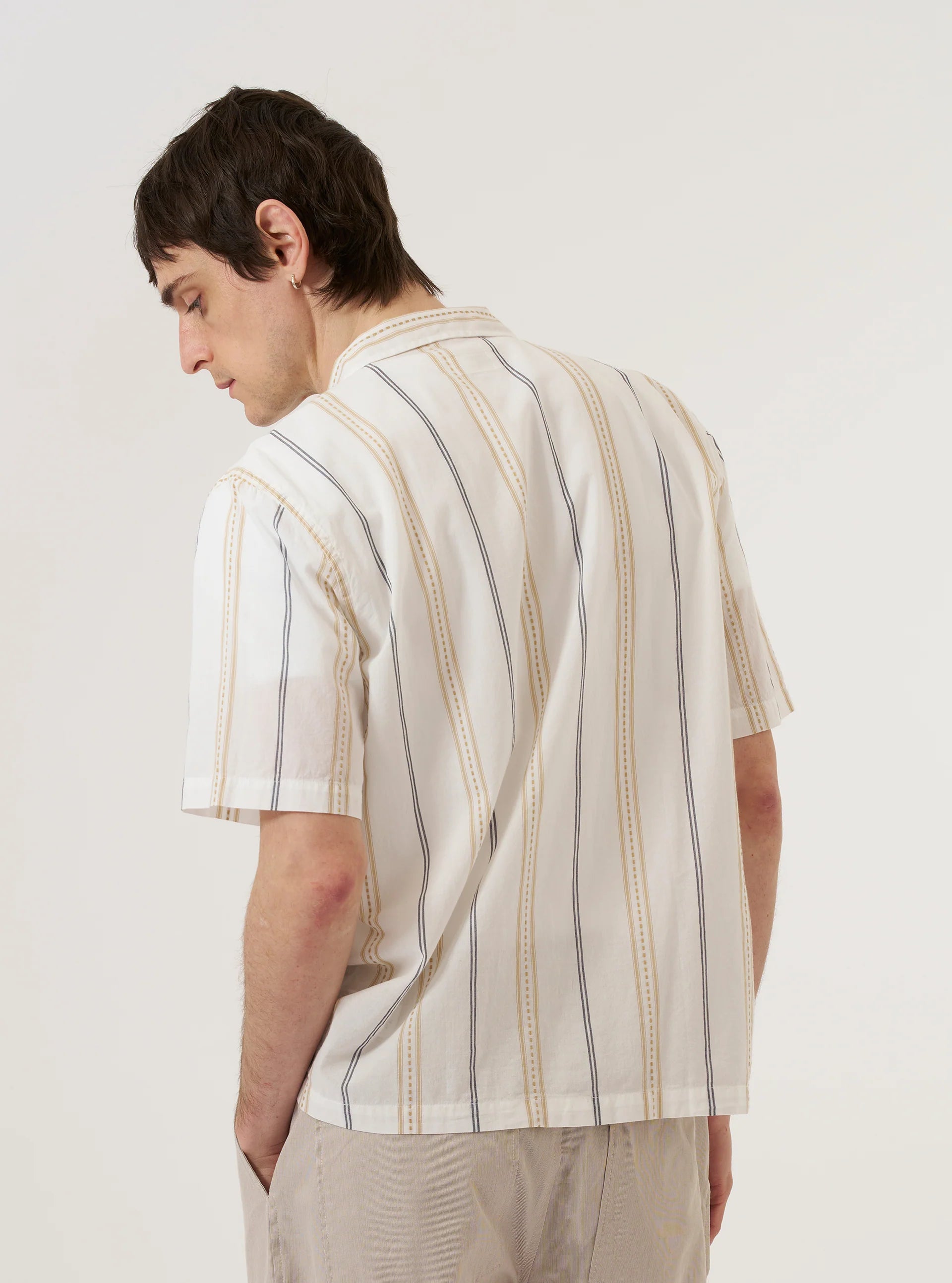 Universal Works Ecru/Navy/Sand Stripe Road Shirt