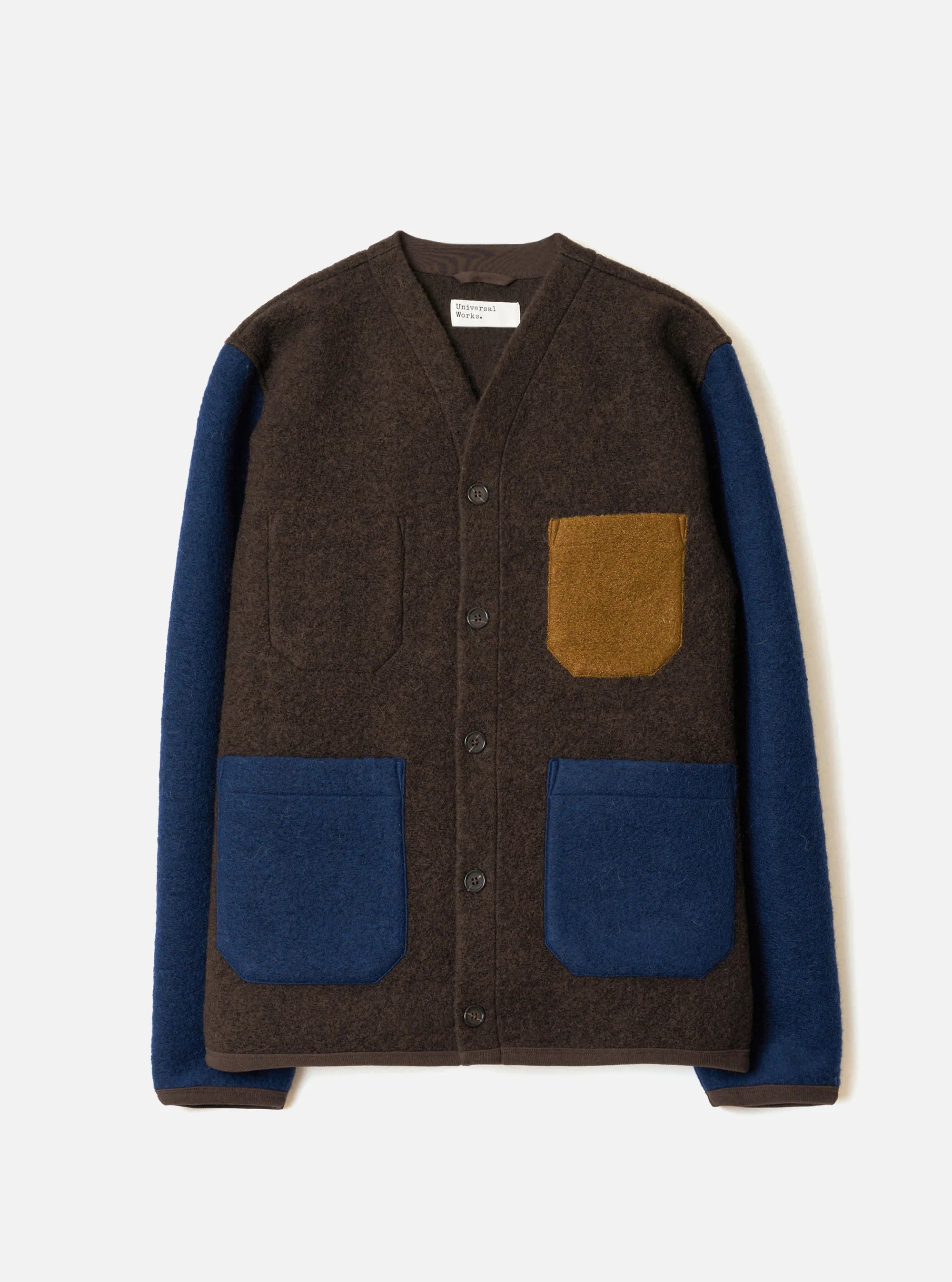 Universal Works Wool Fleece Cardigan Brown/Indigo