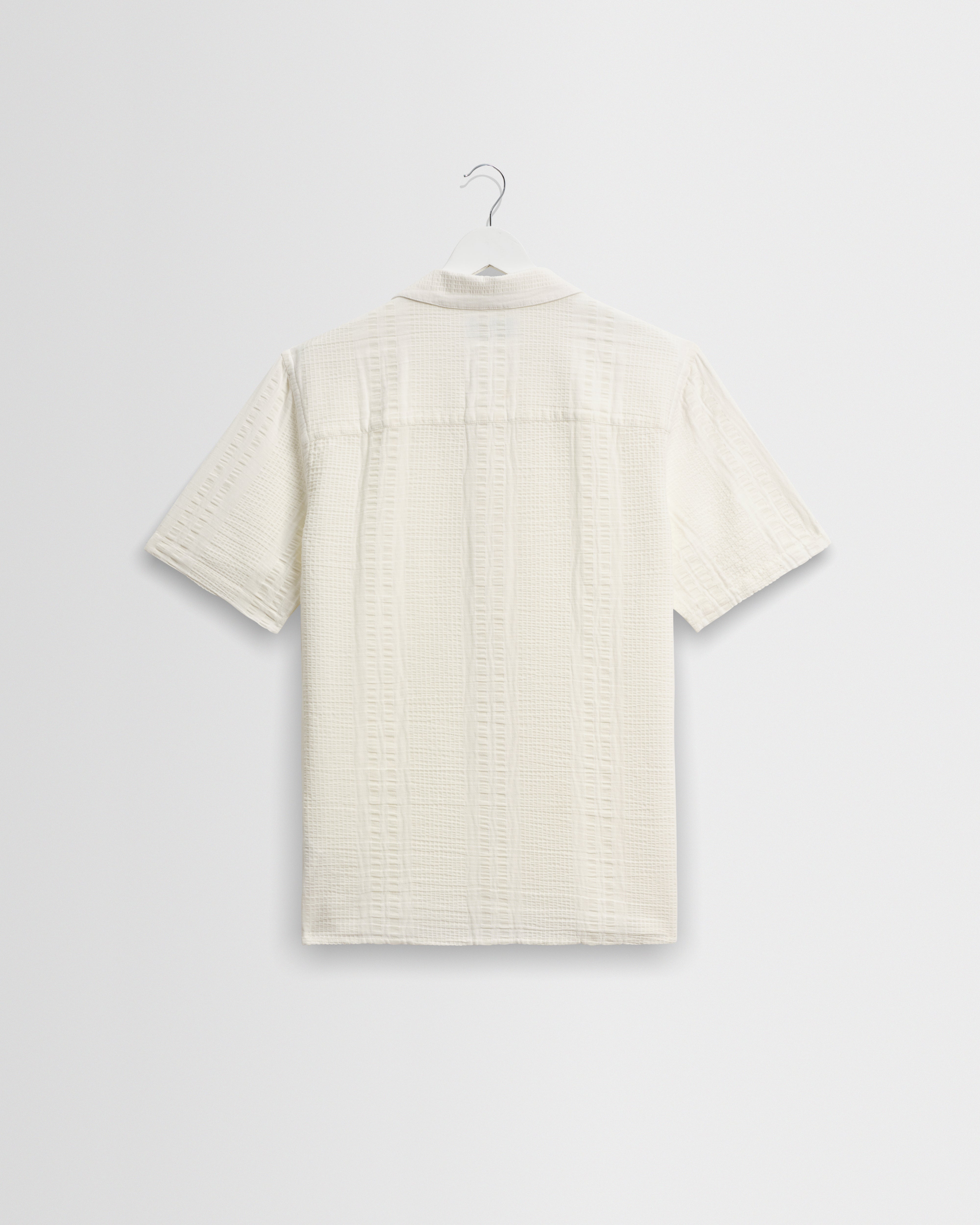 Wax London Didcot Short Sleeve Double Weave Seersucker Ecru