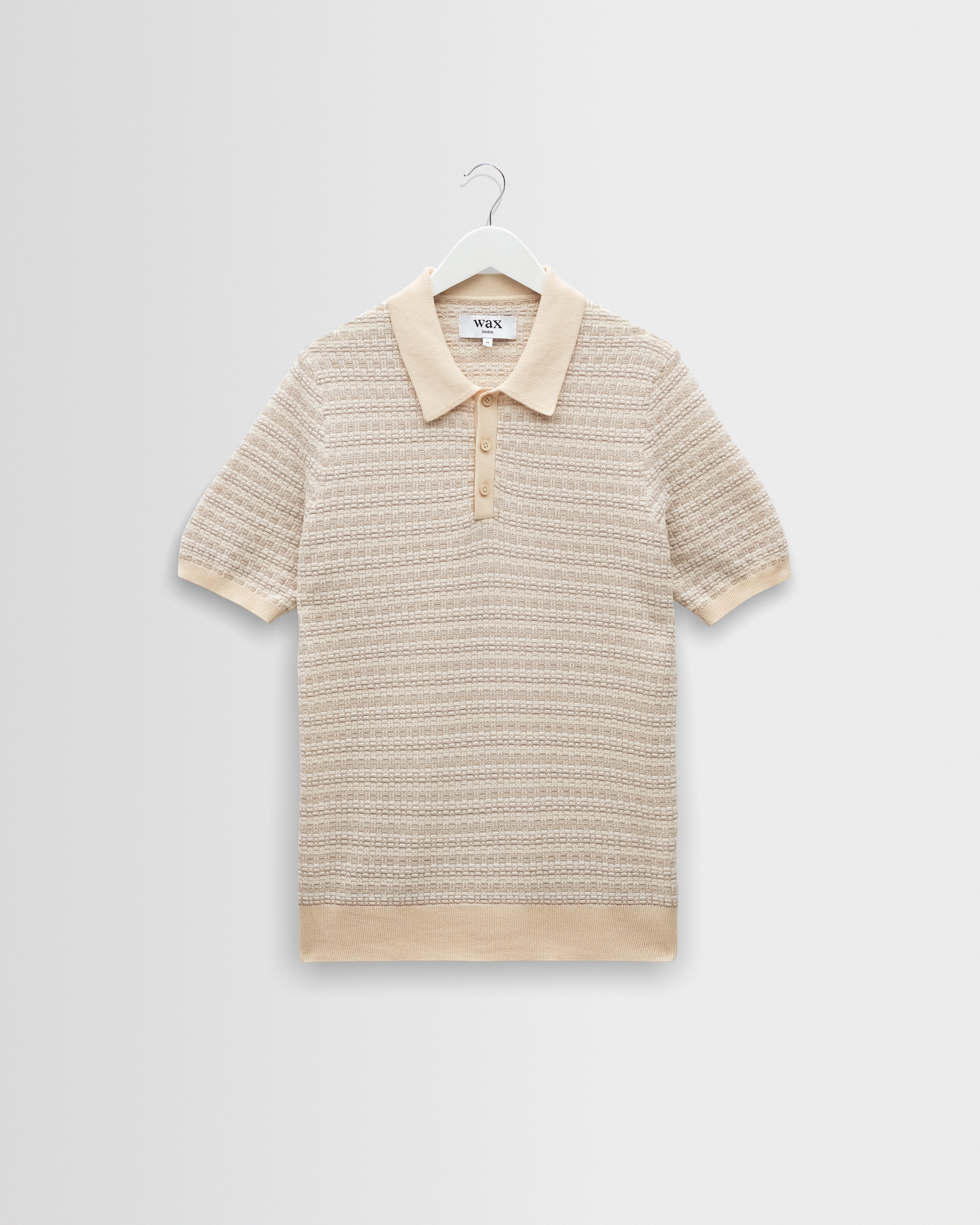 Wax London Naples Short Sleeve Polo Mini Geo Pattern Ecru/Grey