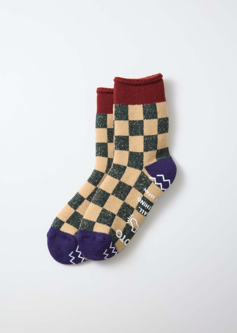 ROTOTO Pile Room Socks Checkerboard Maroon/Navy