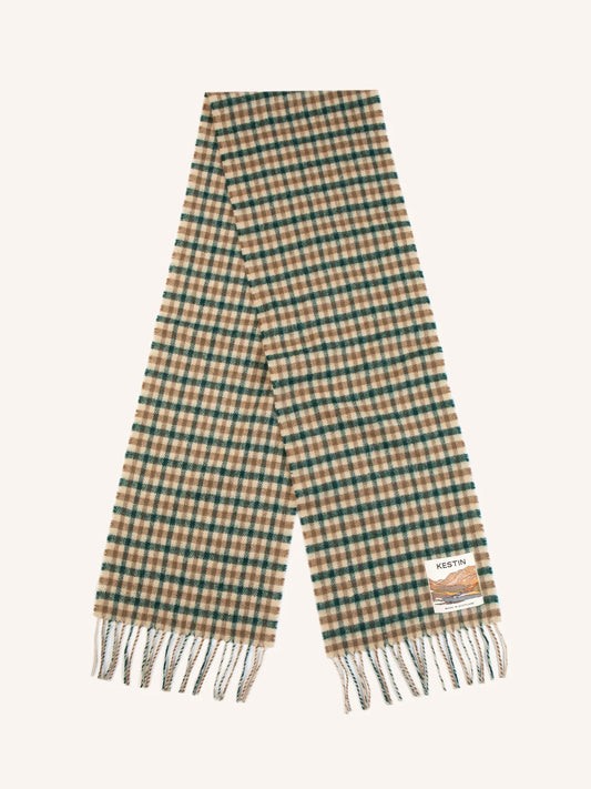 Kestin Selkirk Scarf in Pine / Tan Check Lambswool