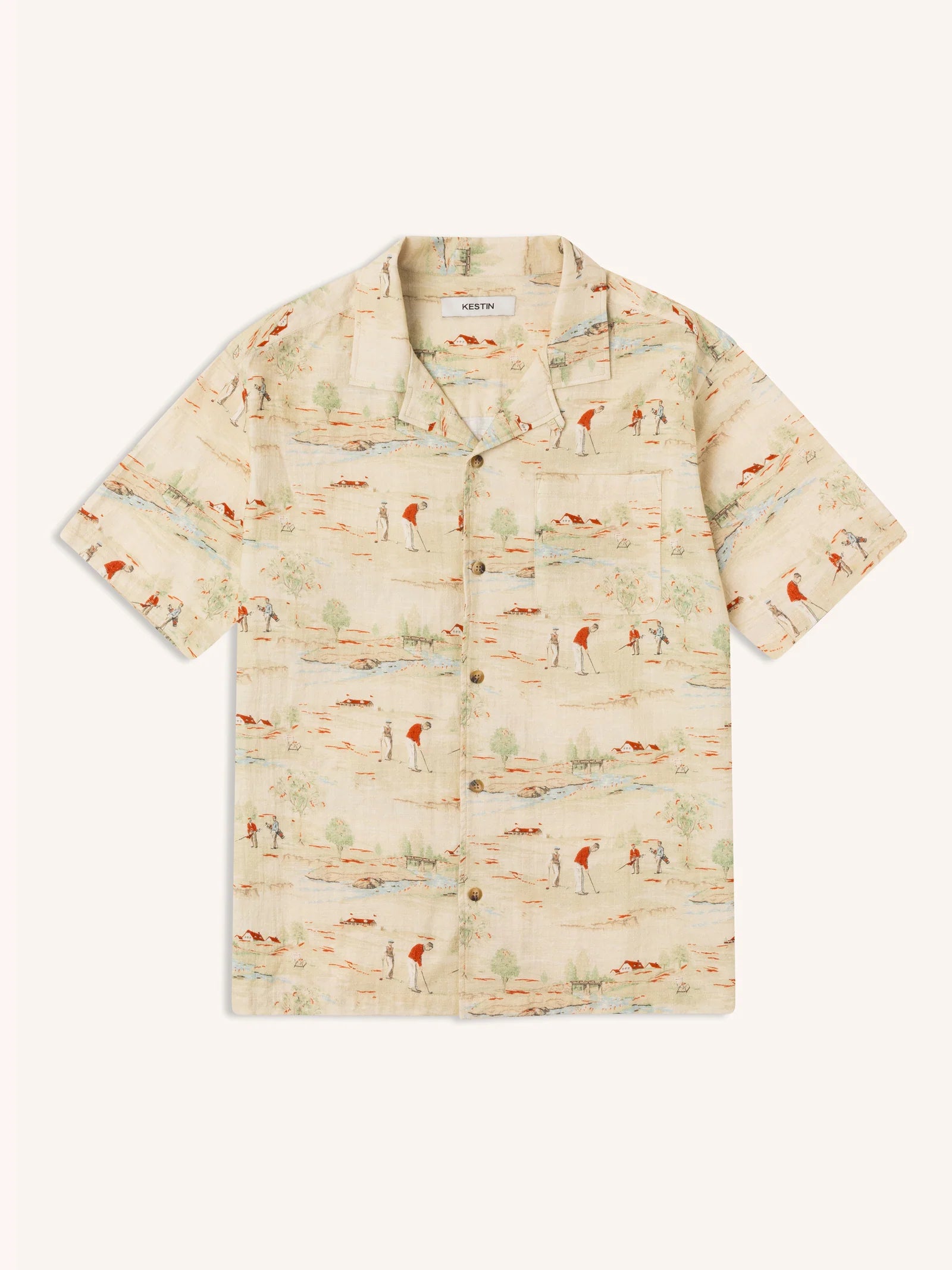 Kestin Crammond Shirt in Oatmeal Golf Print Cotton