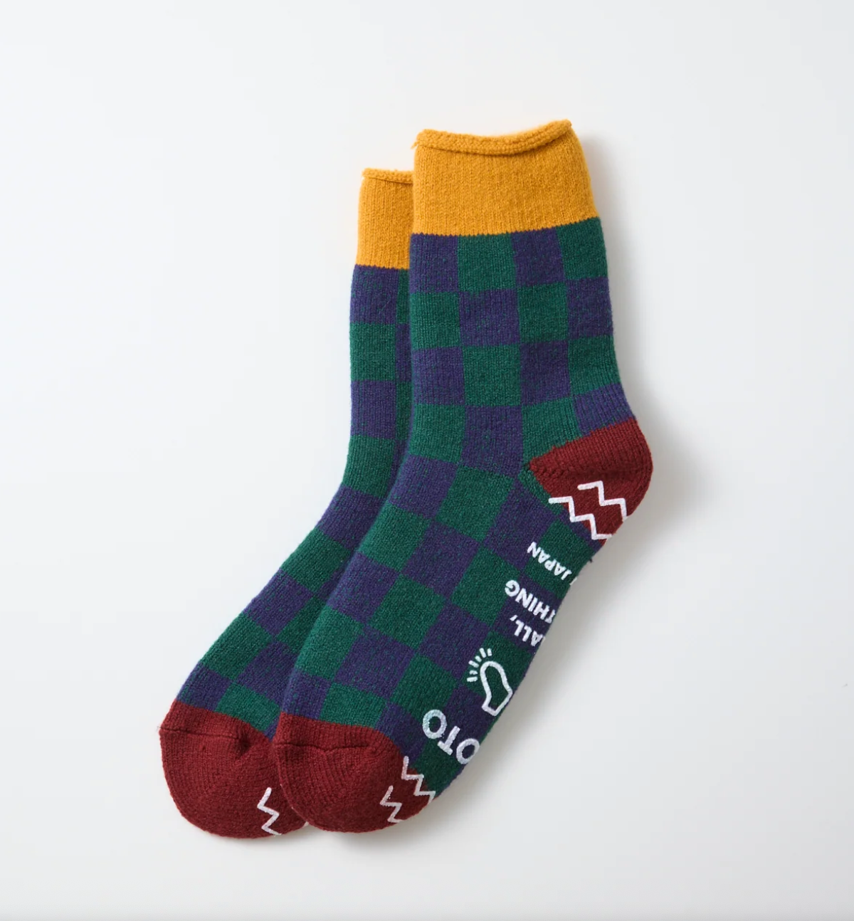 ROTOTO Pile Room Socks Checkerboard Yellow/Maroon