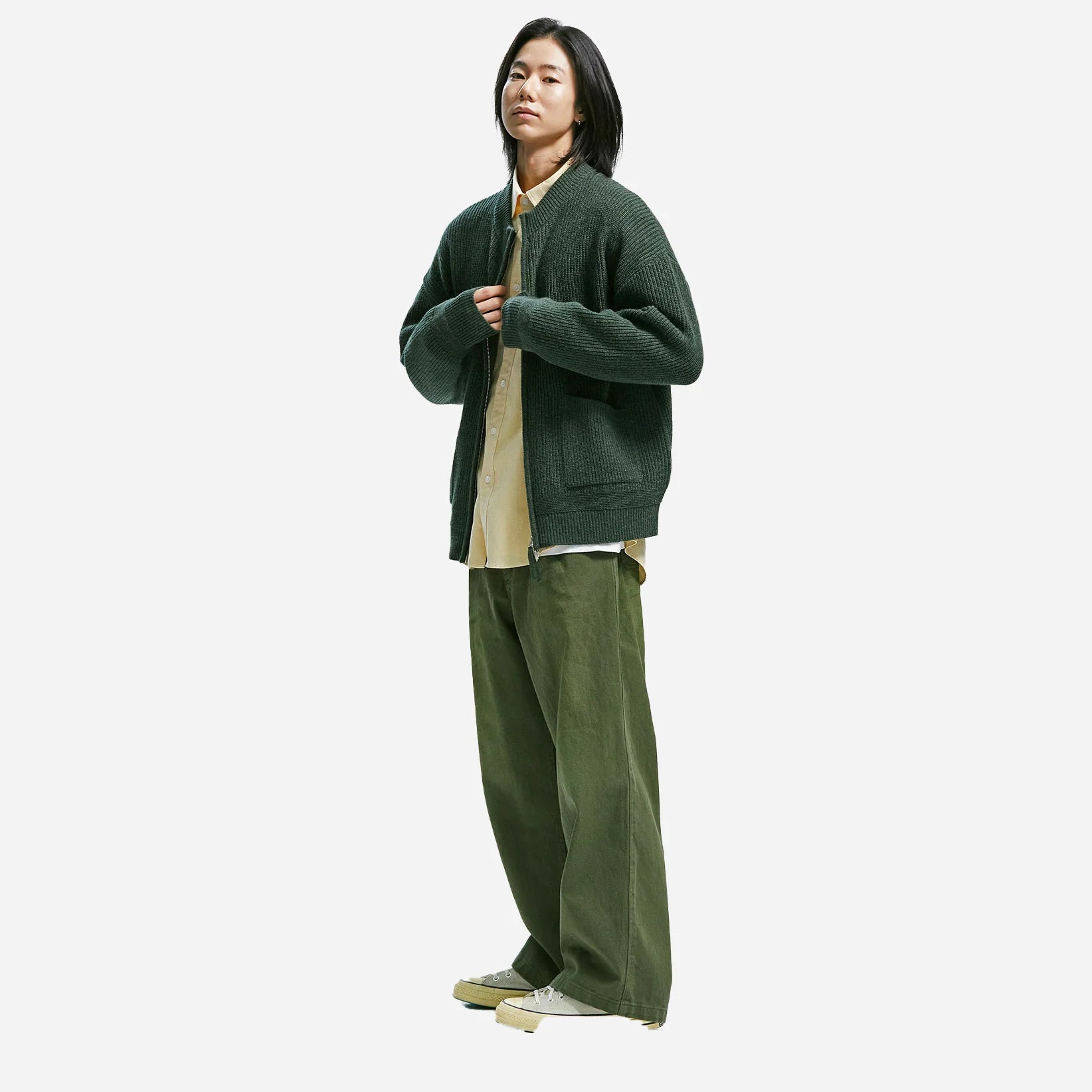 FrizmWORKS Wool Deck Zip Up Cardigan Forest Green