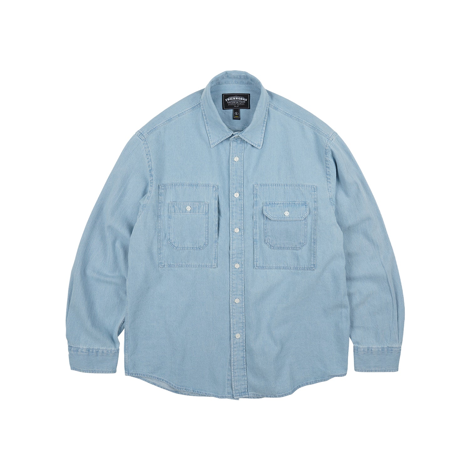 FrizmWORKS Bleach Denim Utility Shirt Mid Blue