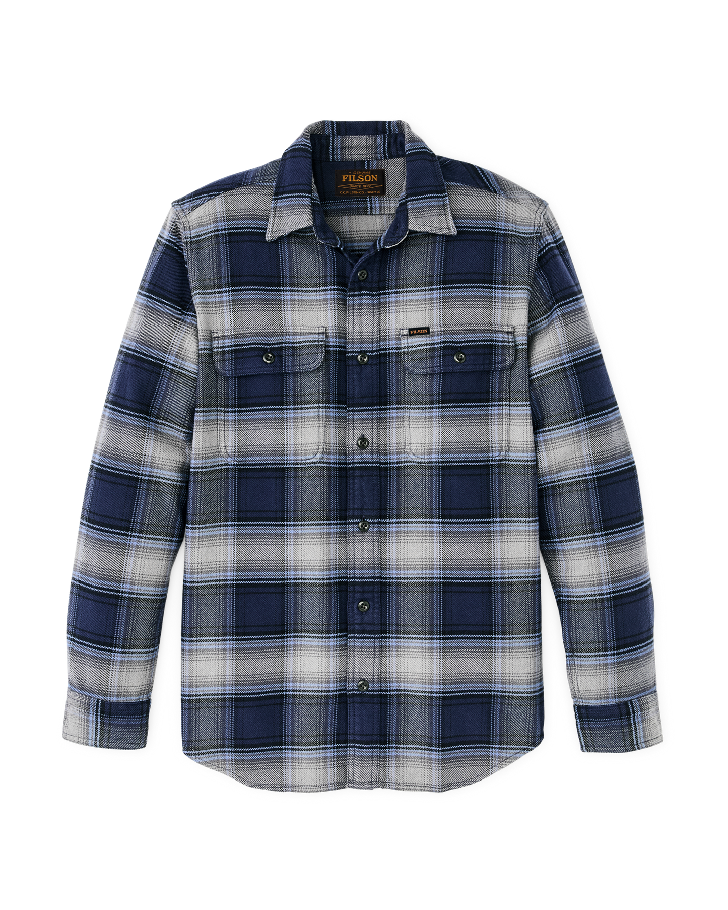 Filson Vintage Flannel Work Shirt Light Blue Navy Plaid