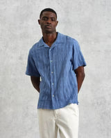 Wax London Didcot Mid-Blue Seersucker Short Sleeve