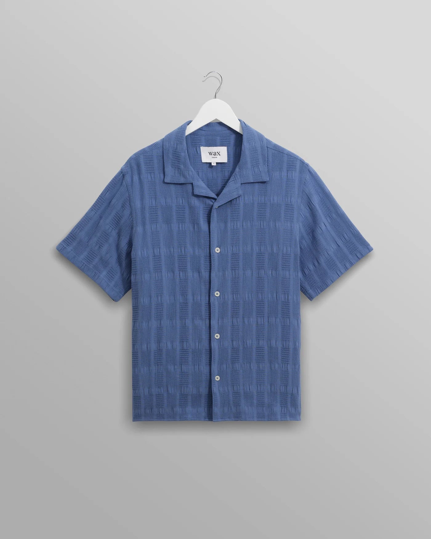 Wax London Didcot Mid-Blue Seersucker Short Sleeve