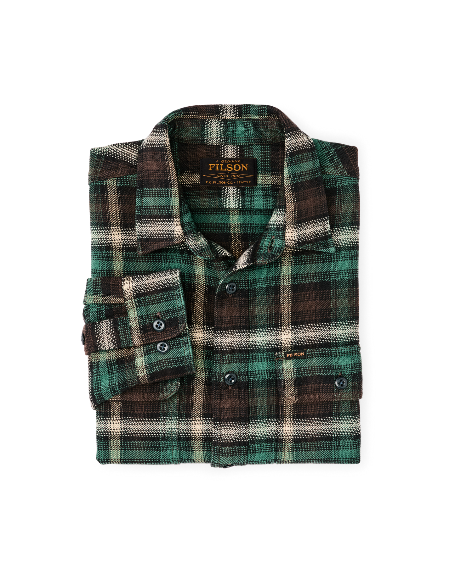 Filson Vintage Flannel Work Shirt Brown Cream Multi Plaid