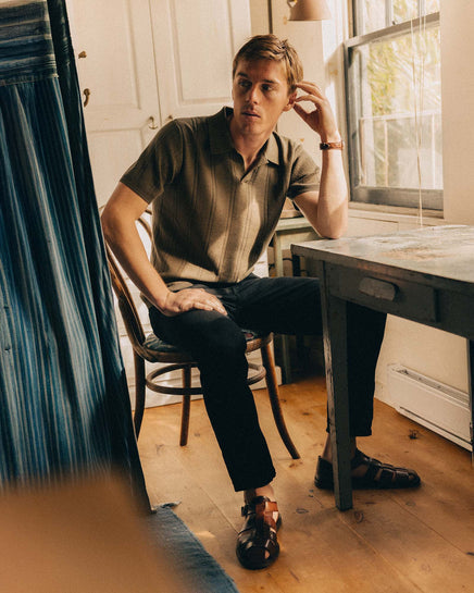 Taylor Stitch The Valencia Sweater Polo in Heather Cilantro Rib