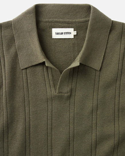Taylor Stitch The Valencia Sweater Polo in Heather Cilantro Rib