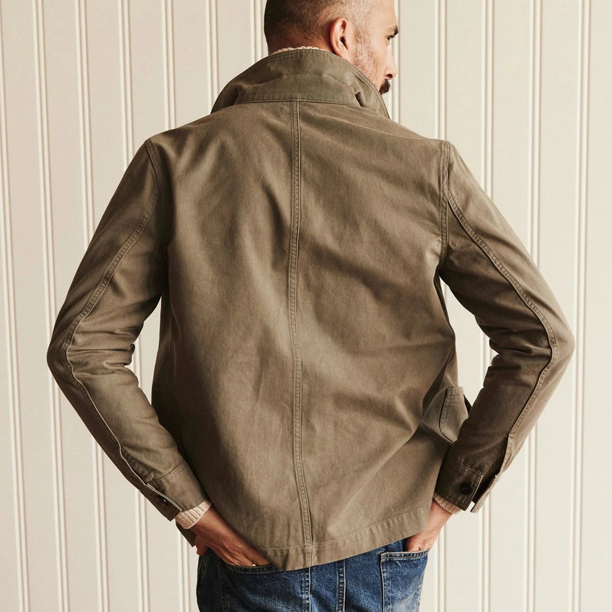 Taylor Stitch The Ojai Chore Coat in Smoked Olive Foundation Twill