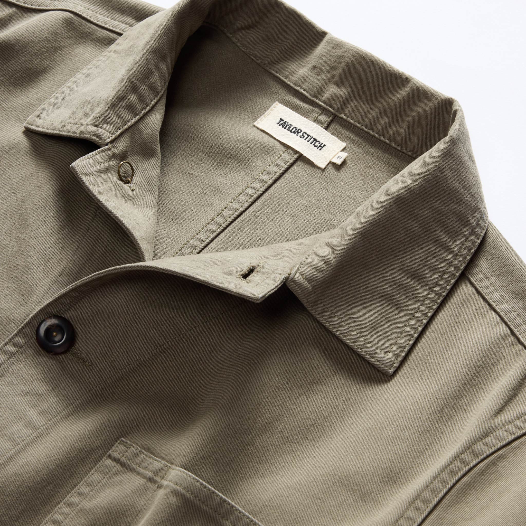 Taylor Stitch The Ojai Chore Coat in Smoked Olive Foundation Twill