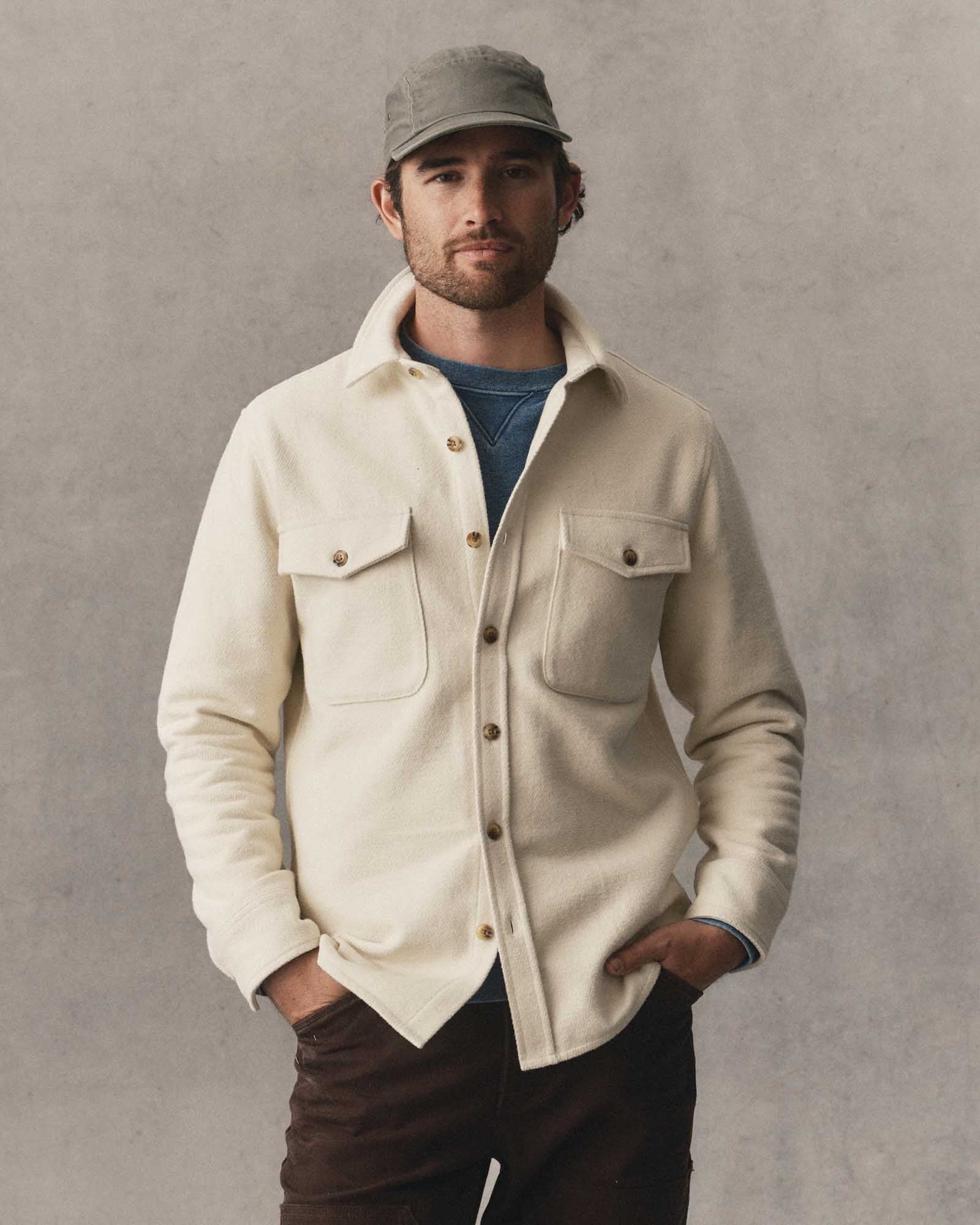 Taylor Stitch The Maritime Shirt Jacket in Vintage White Moleskin Twill