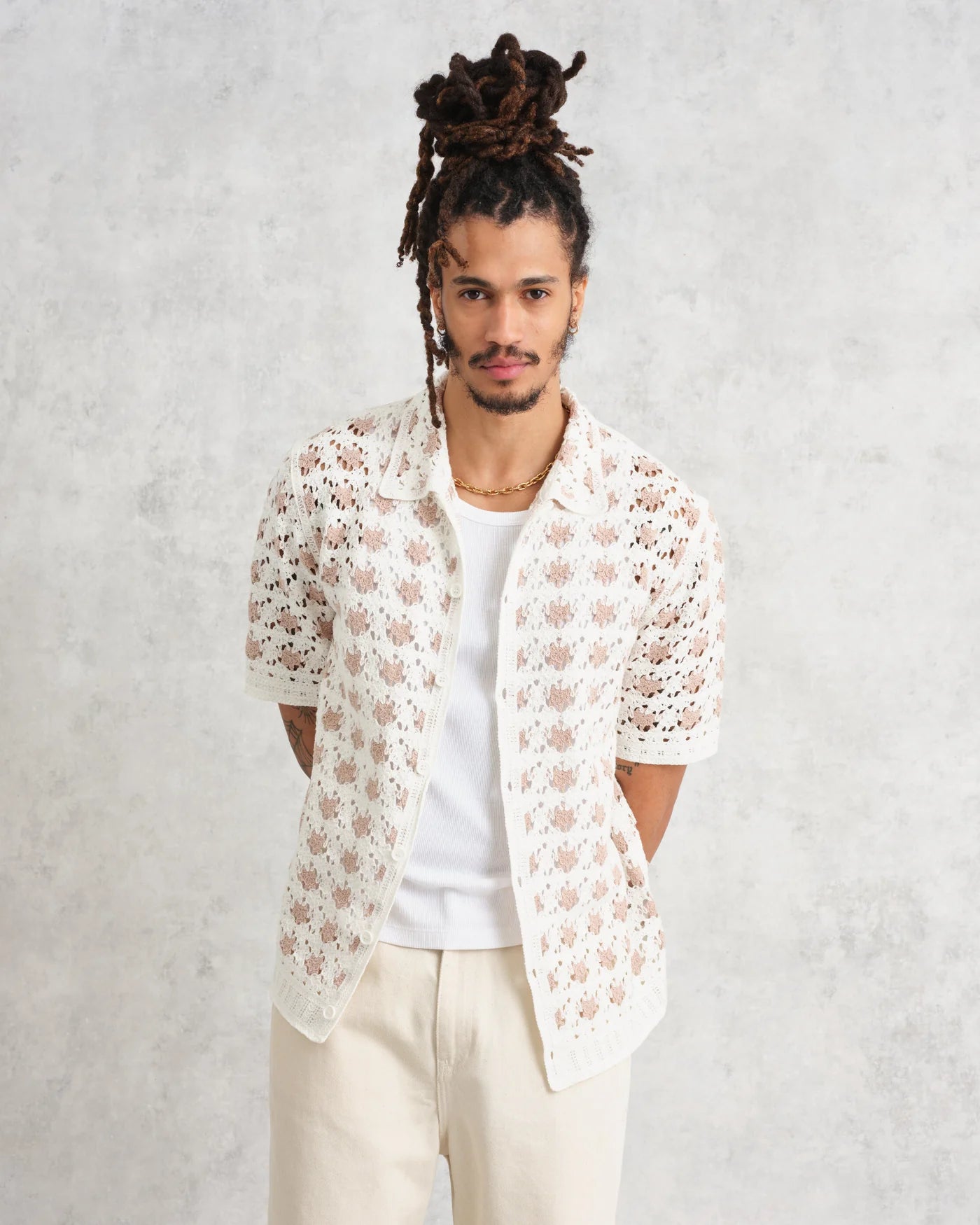 Wax London Porto Ecru Splash Crochet Shirt