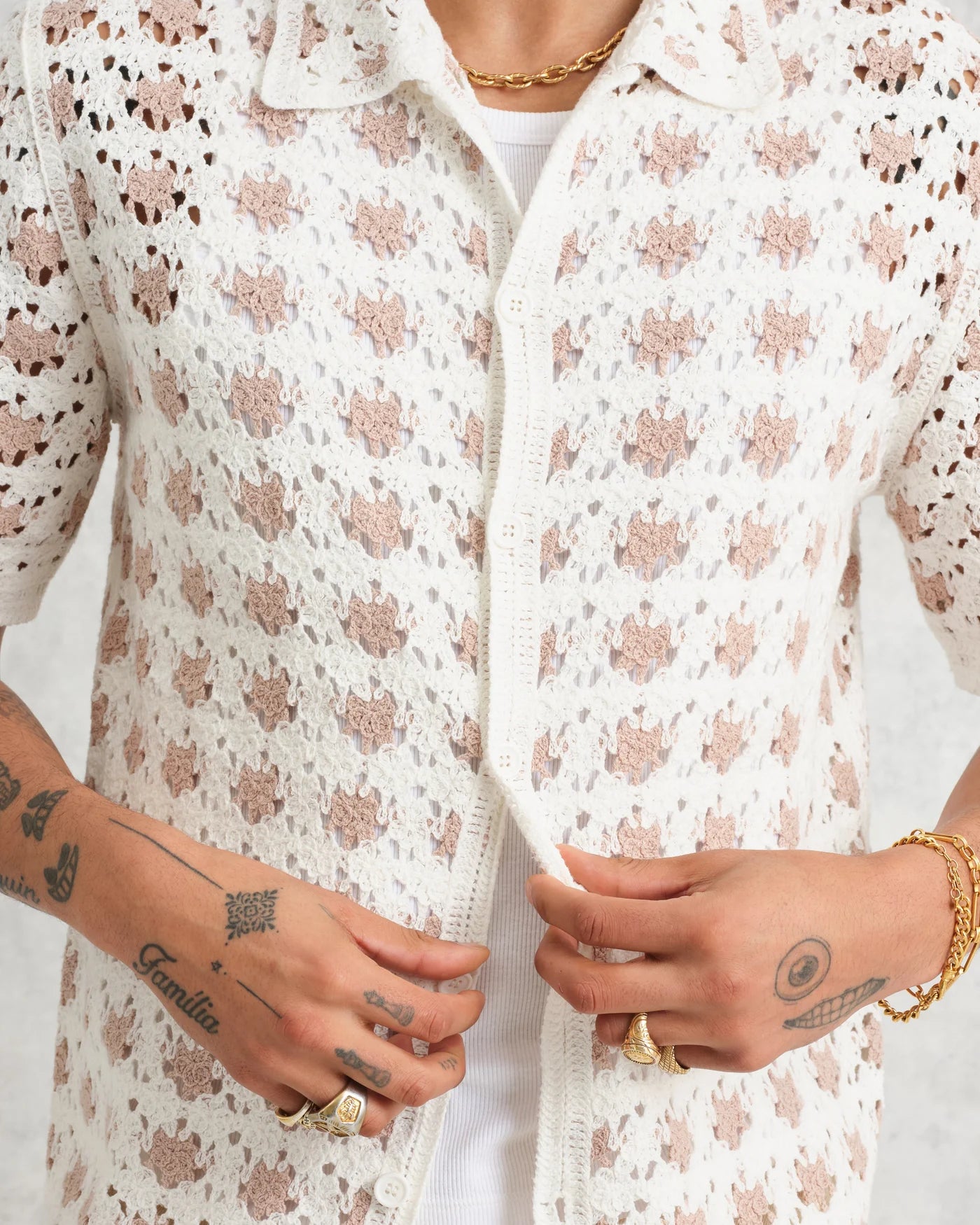 Wax London Porto Ecru Splash Crochet Shirt