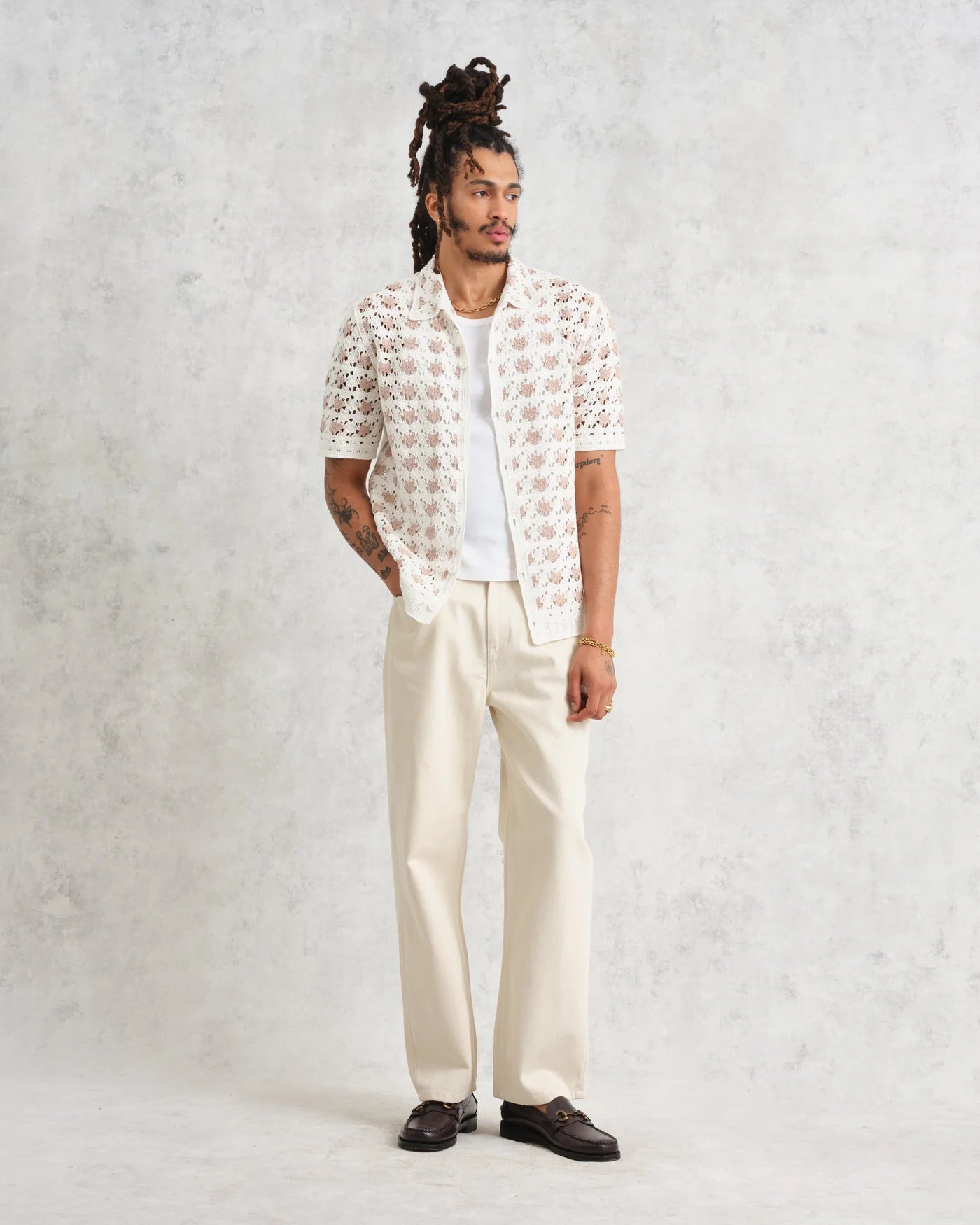 Wax London Porto Ecru Splash Crochet Shirt