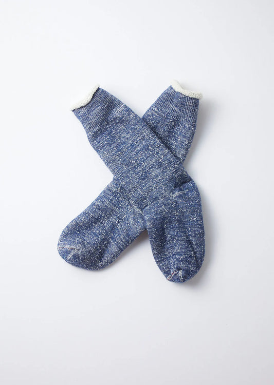 ROTOTO Double Face Crew Socks Ivory Deep Ocean