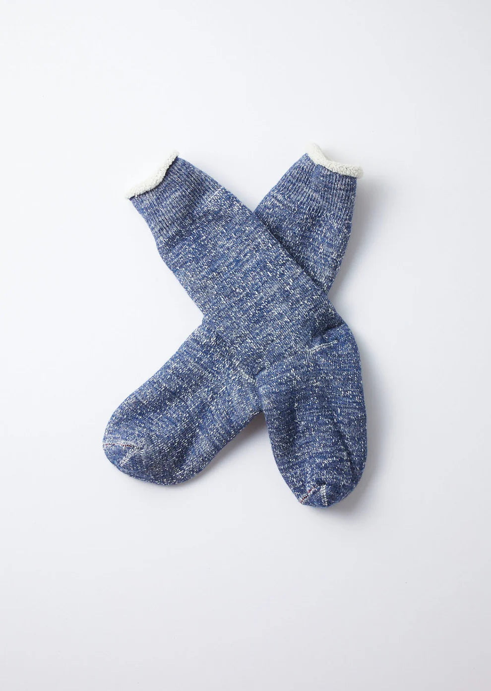 ROTOTO Double Face Crew Socks Ivory Deep Ocean