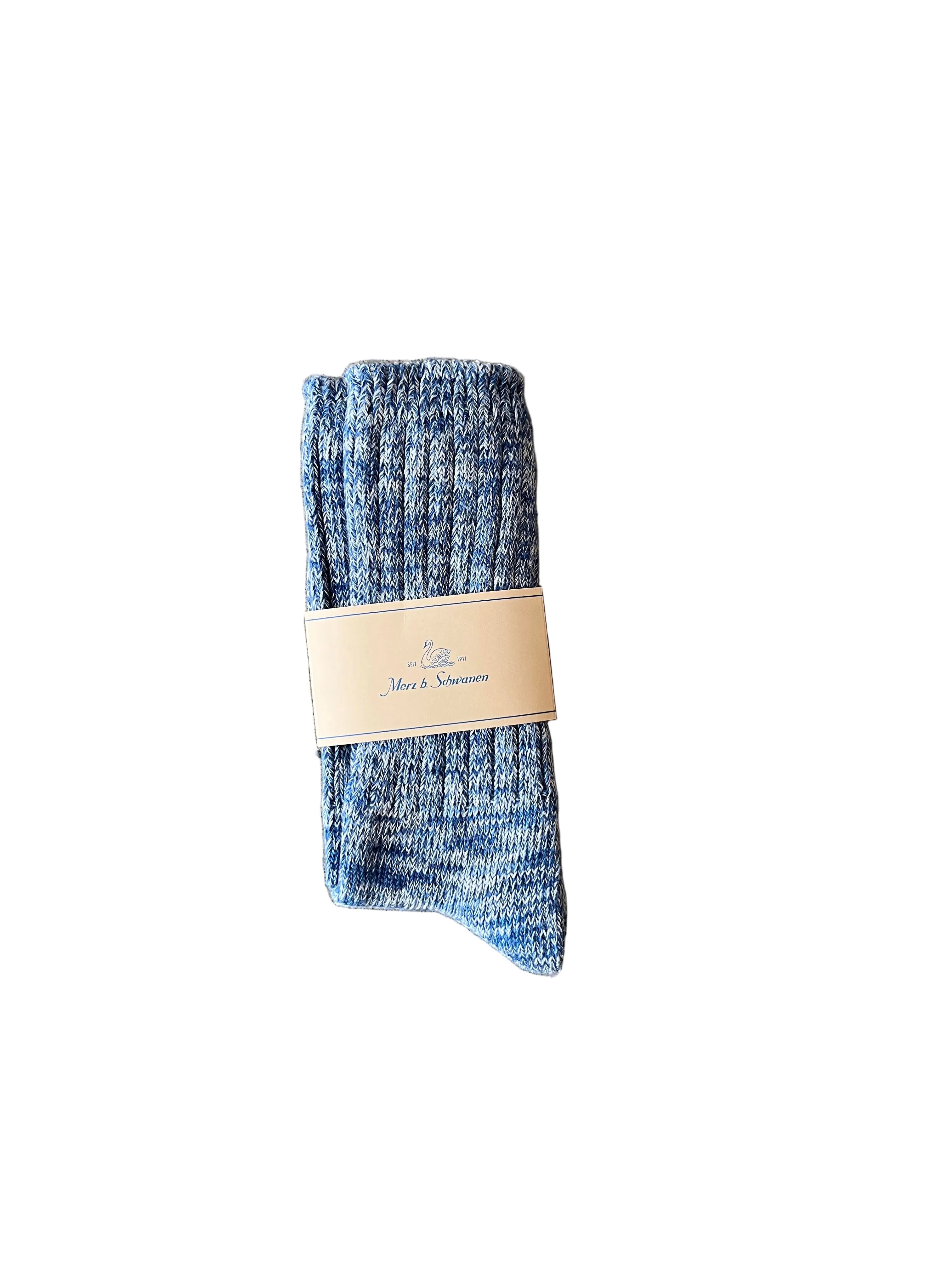 Merz B. Schwanen Melange Cotton Socks Denim Blue/Nature