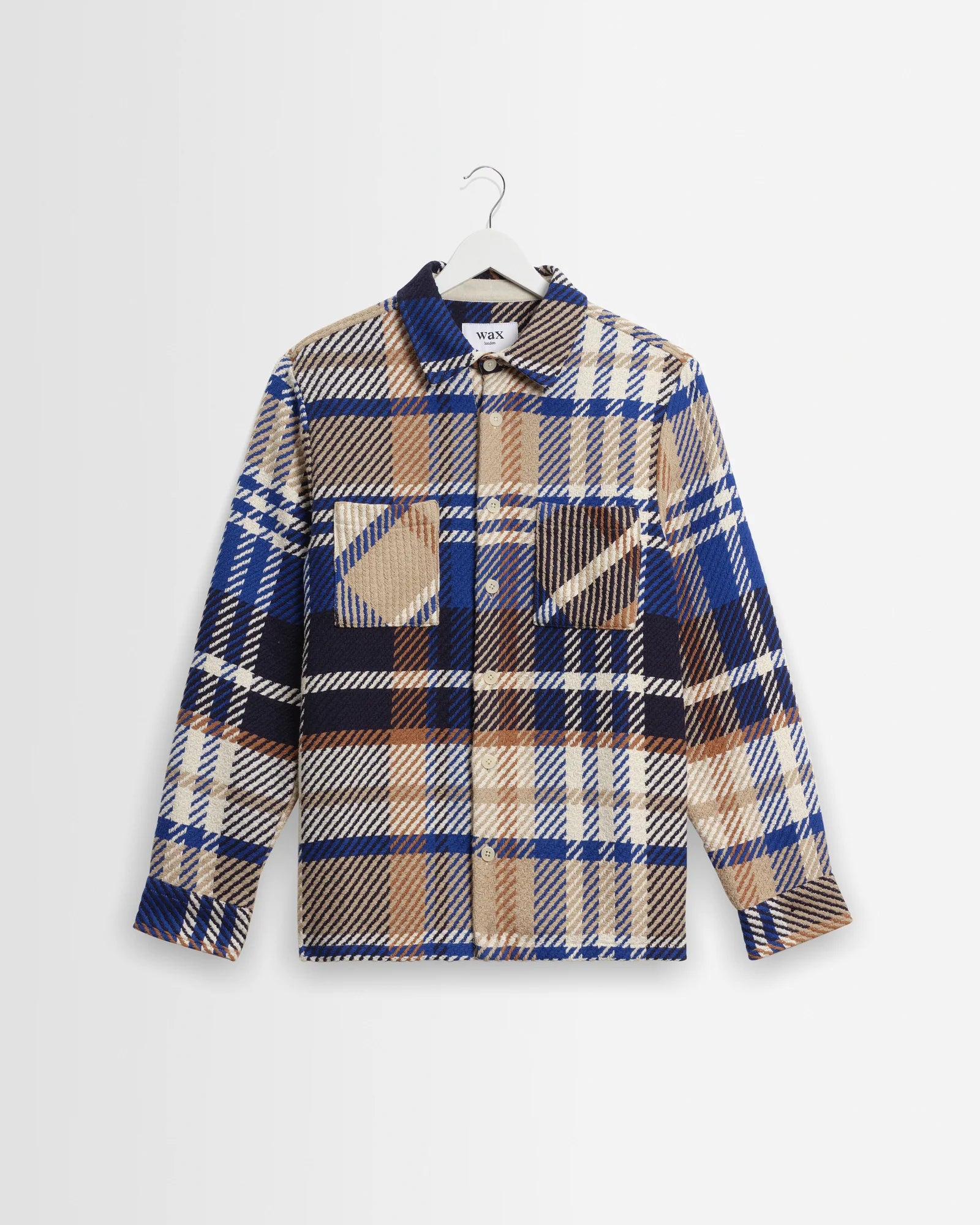 Wax London Whiting Overshirt Blue and Tan Bold Check