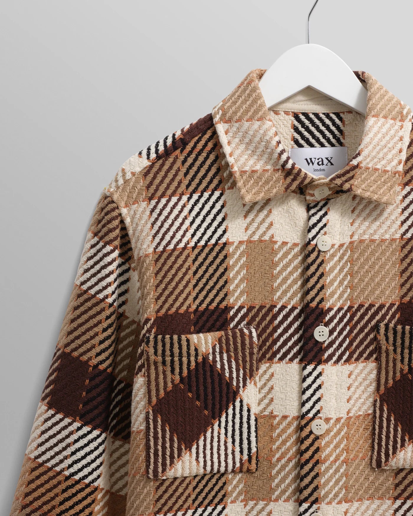 Wax London Whiting Overshirt Natural And Brown Pike Check