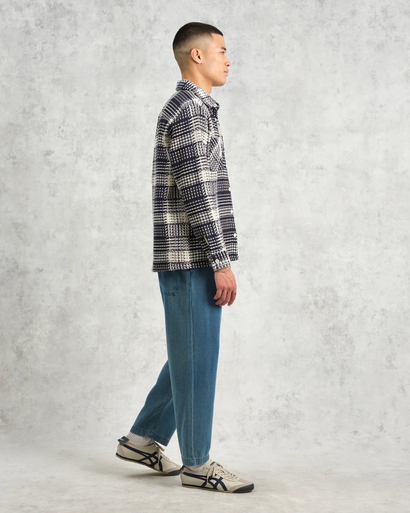 Wax London Whiting Overshirt Navy and Ecru Addle Check