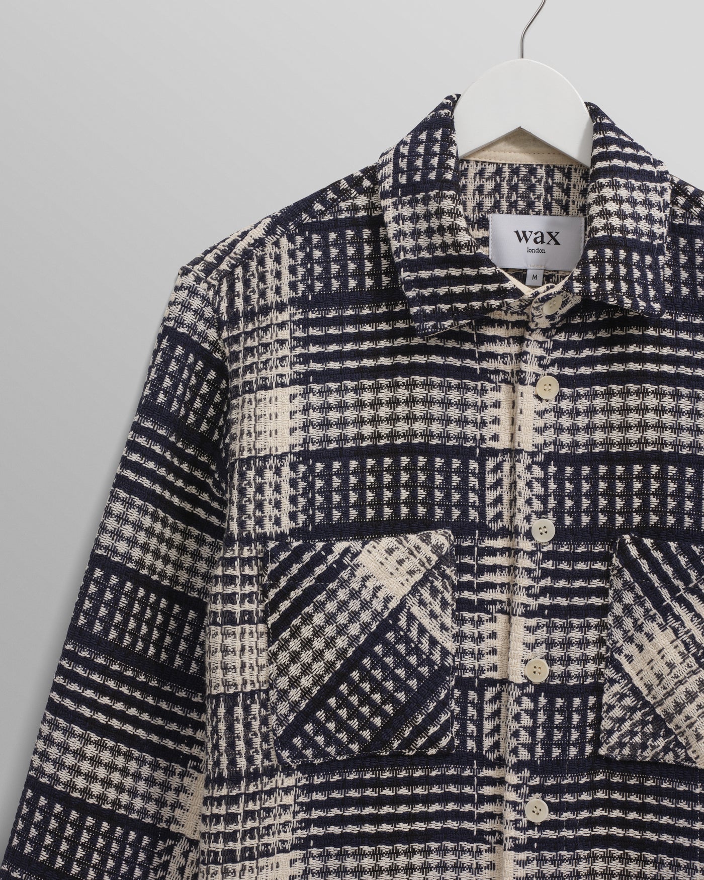 Wax London Whiting Overshirt Navy and Ecru Addle Check