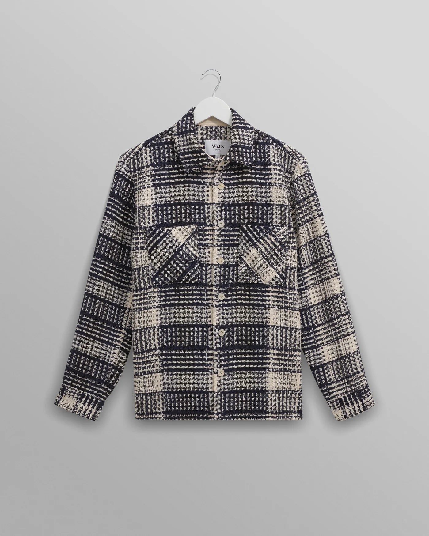 Wax London Whiting Overshirt Navy and Ecru Addle Check