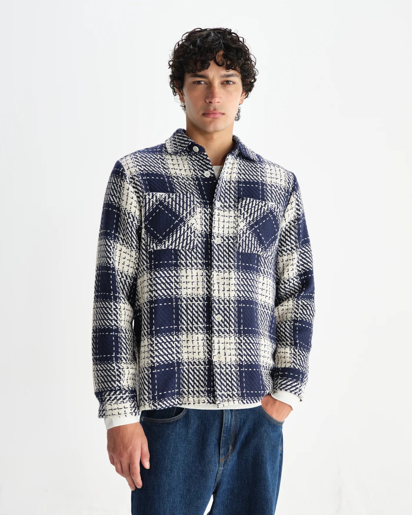 Wax London Whiting Overshirt Navy Marine Beatnik