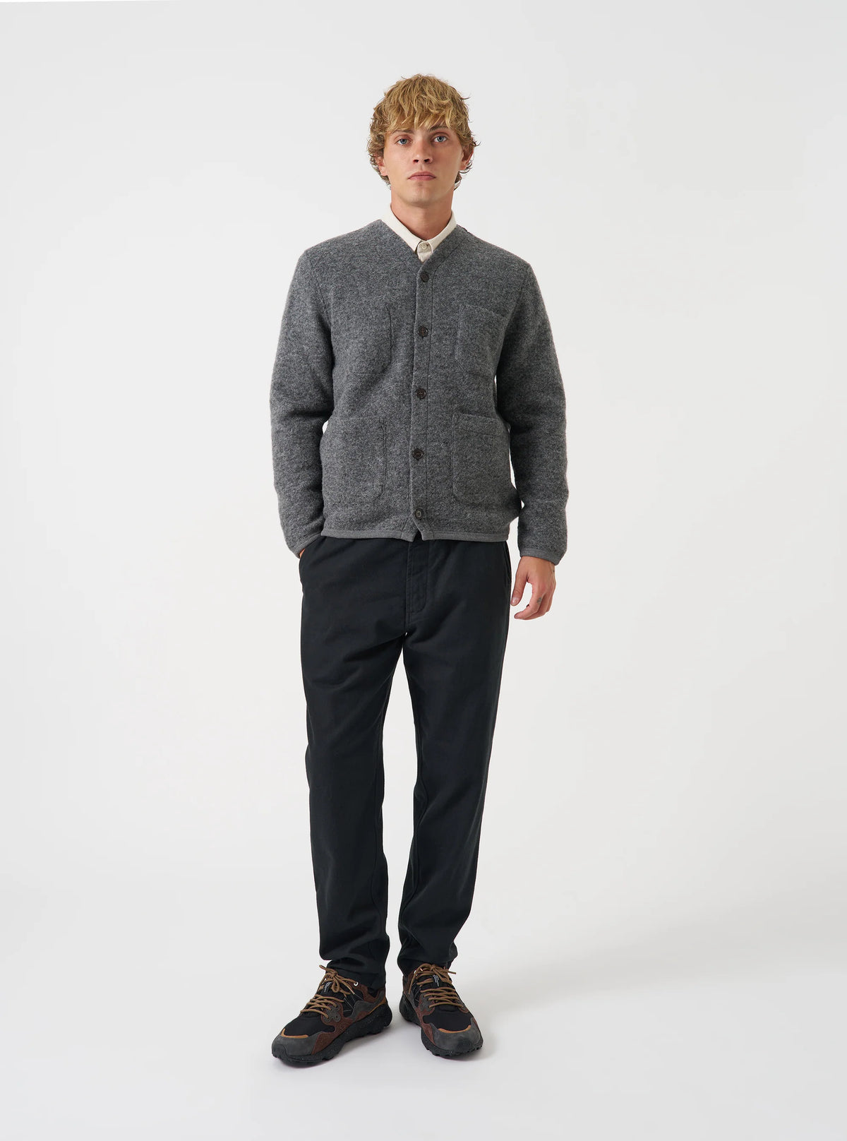 Universal Works Wool Fleece Cardigan Grey Marl