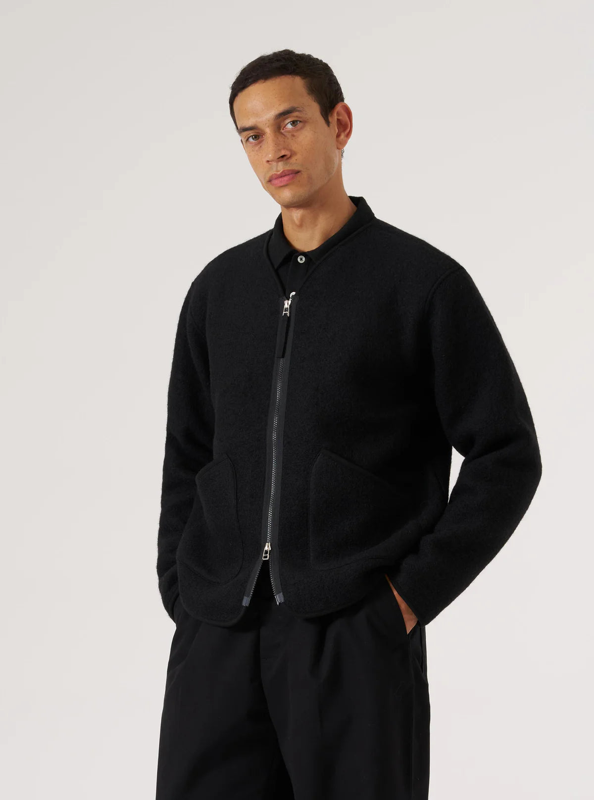 Universal Works Wool Fleece Zip Liner Jacket Black