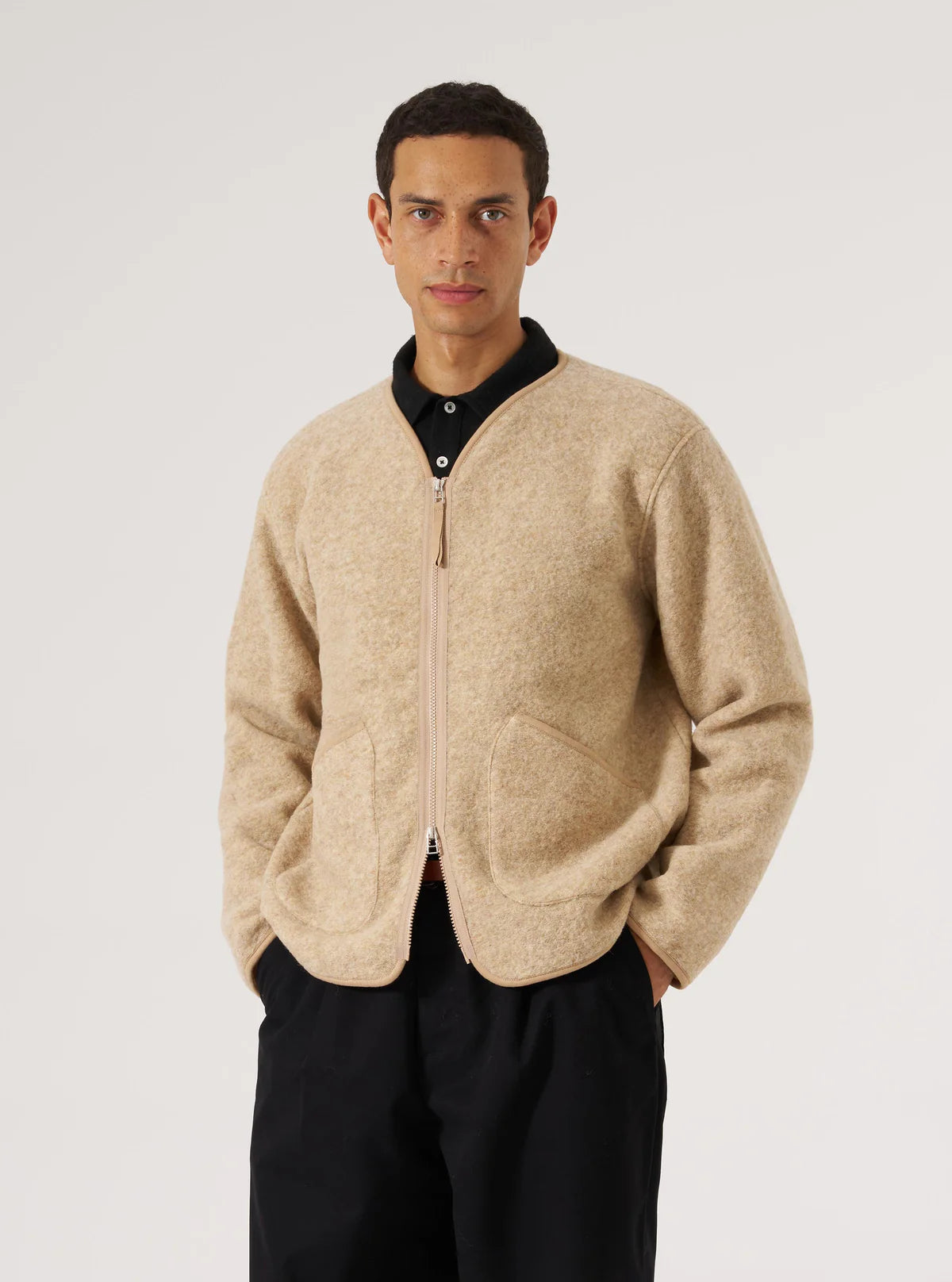 Universal Works Wool Fleece Zip Liner Jacket Fawn
