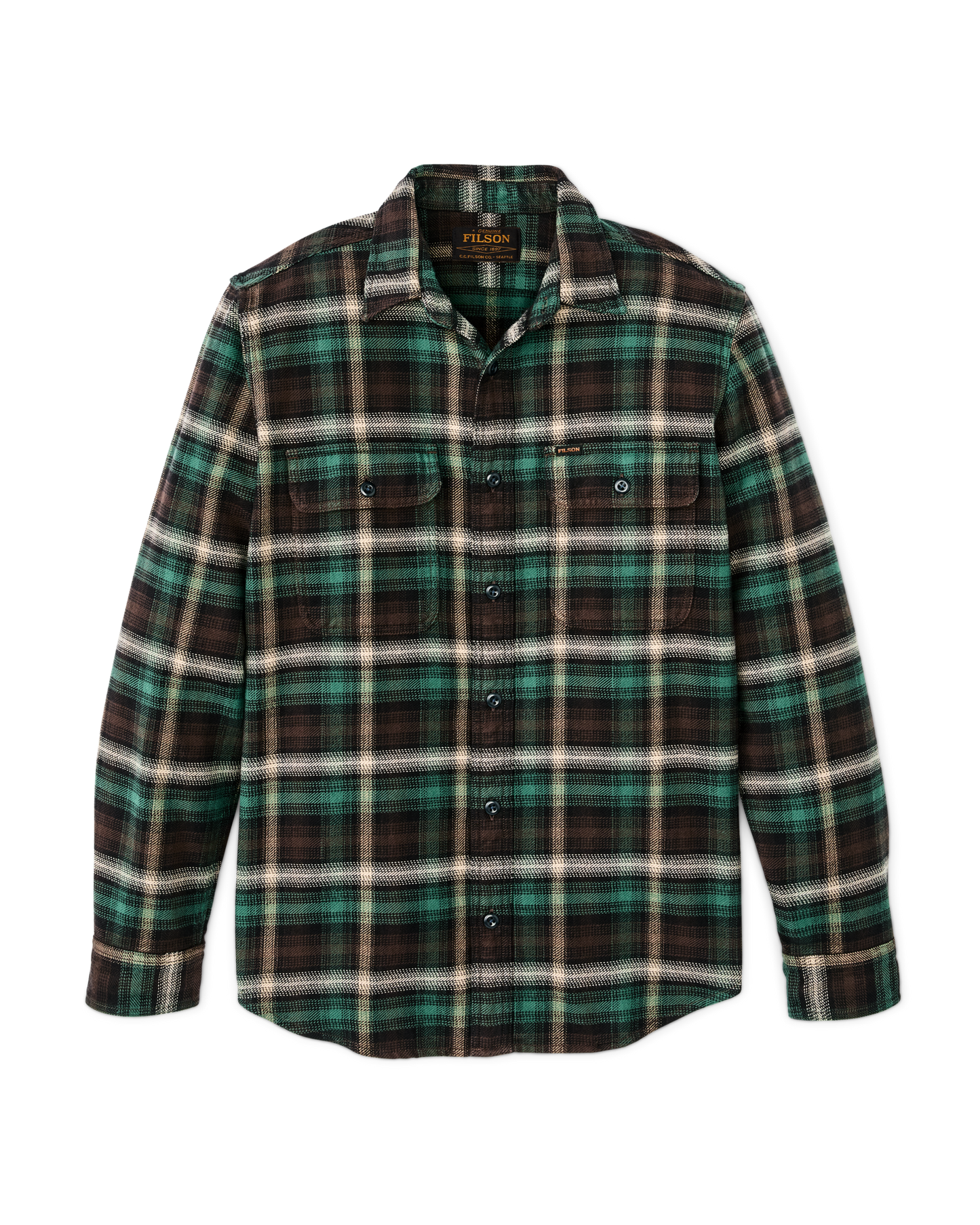 Filson Vintage Flannel Work Shirt Brown Cream Multi Plaid