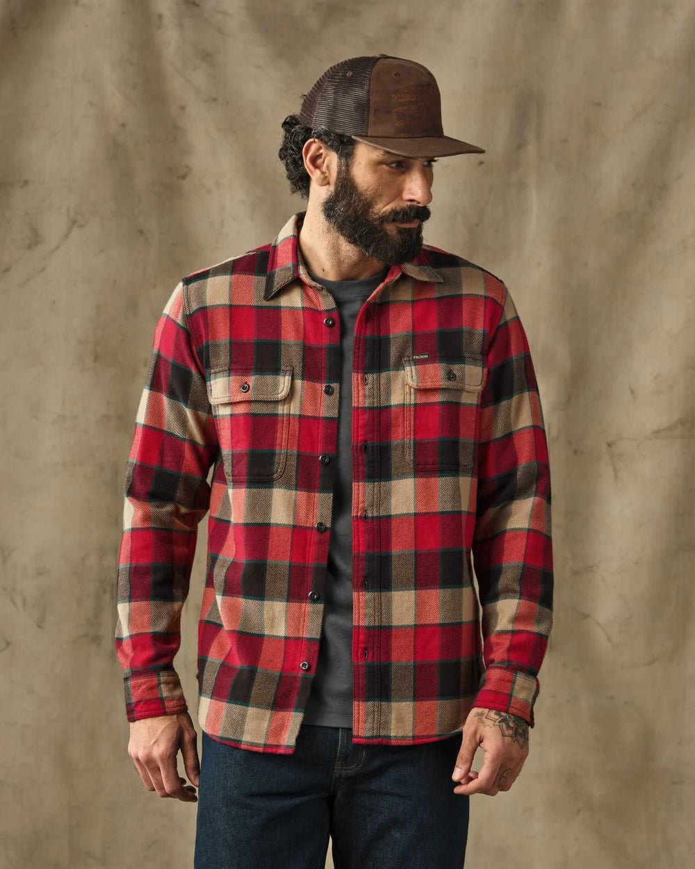 Filson Vintage Flannel Work Shirt Red/Cream Plaid