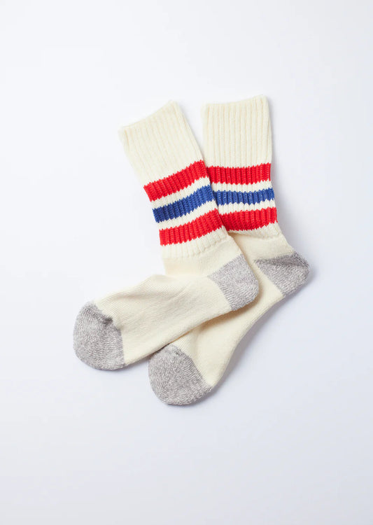 ROTOTO Coarse Ribbed Oldschool Crew Socks Chili Red/Blue