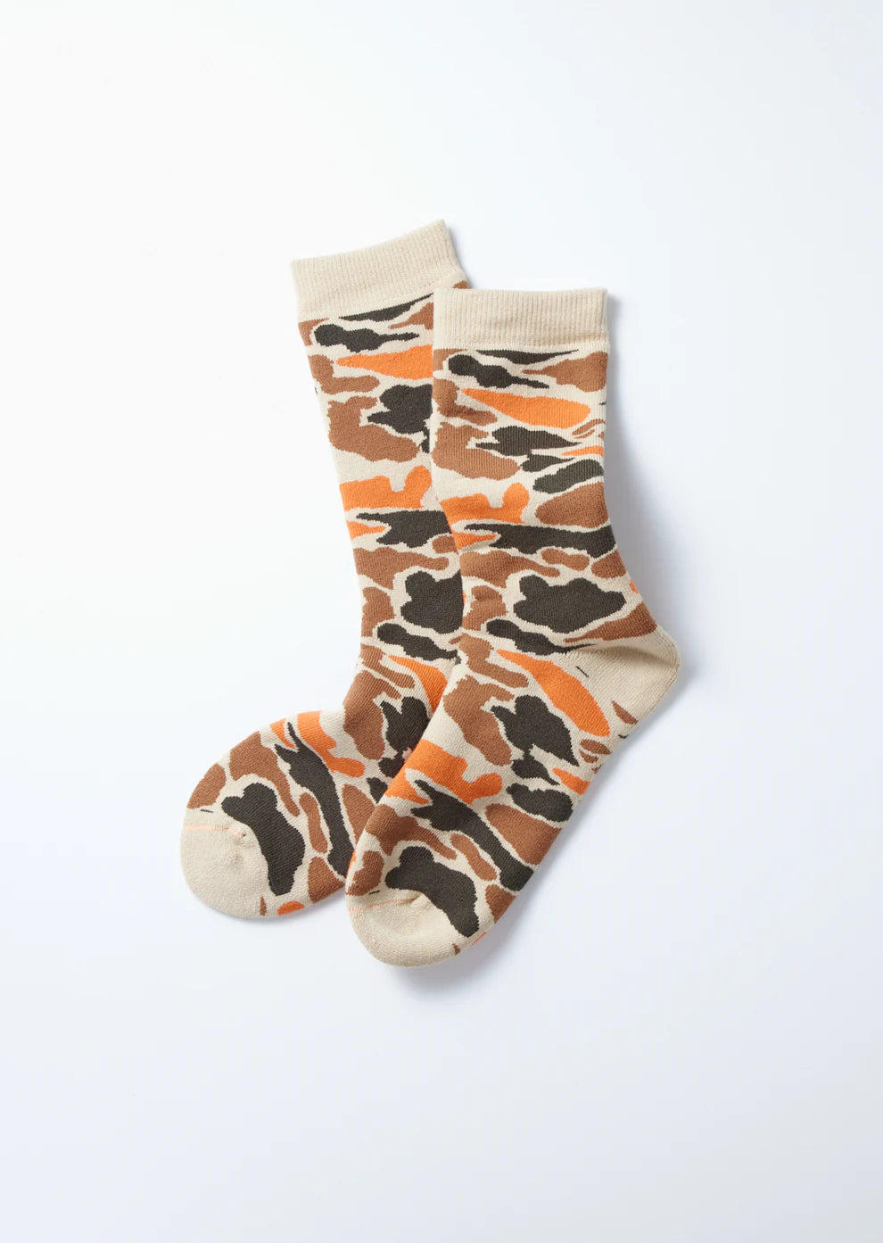 ROTOTO Pile Camo Crew Socks Beige/Orange