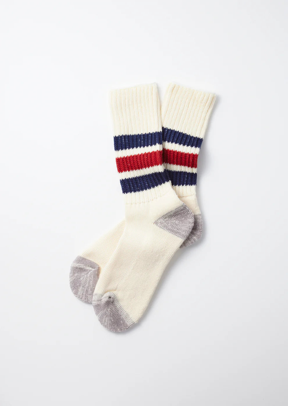 ROTOTO Coarse Ribbed Oldschool Crew Socks Navy/Dark Red