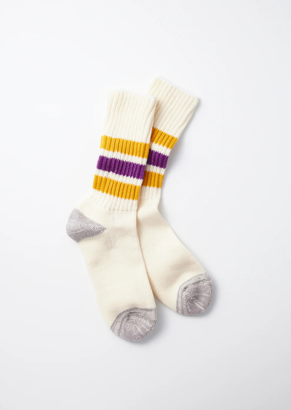 ROTOTO Coarse Ribbed Oldschool Crew Socks Yellow/Purple