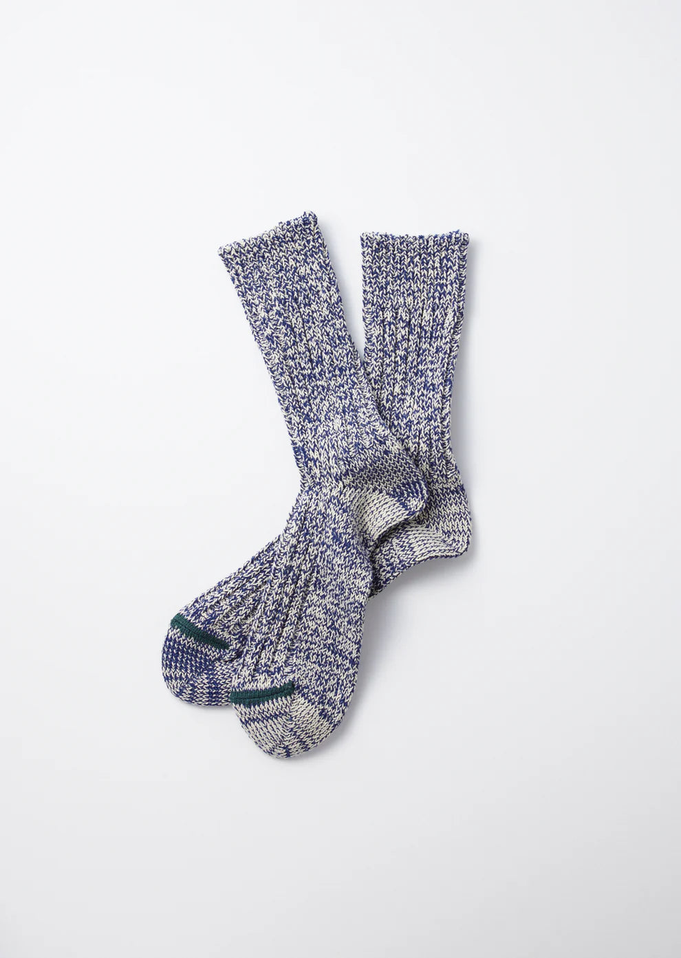 RoToTo Recycled Cotton Ribbed Crew Socks Blue/Ivory