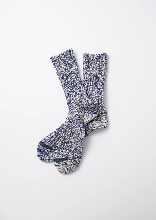 Recycled Cotton Ribbed Crew Socks Blue/Ivory